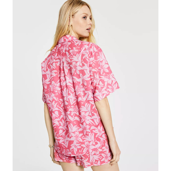 Charlie Holiday Hawaiian Summer Button Front Shirt Pink/ White Medium NWT - Picture 2 of 6